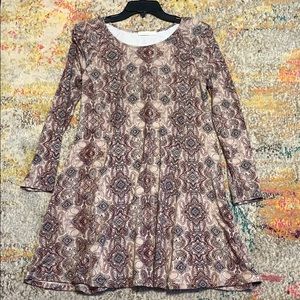 Tan, navy, maroon, skater dress